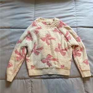 btween Pink and Cream Bow Crew Neck Sweater Size 3T